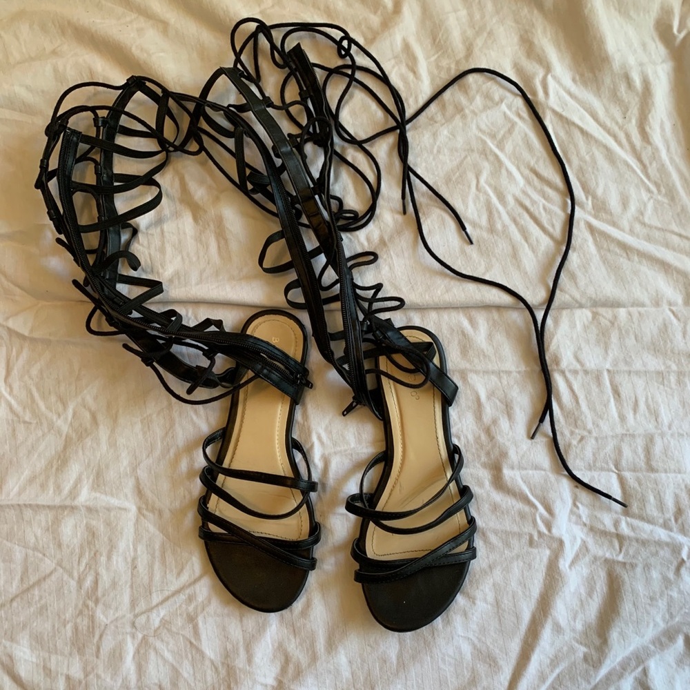 Bamboo Black High Laced Sandals w/Zipper